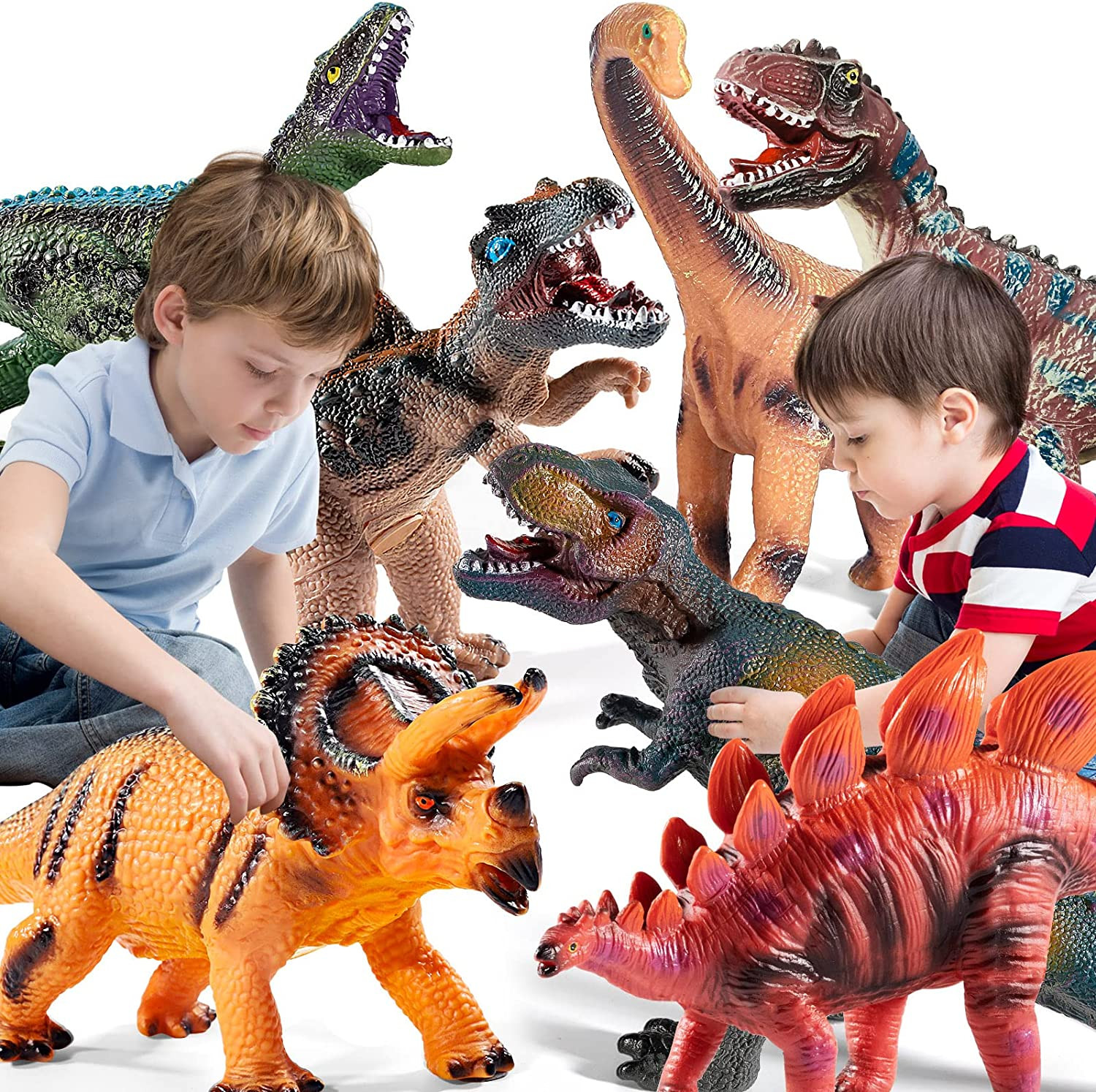 7 Piece Jumbo Dinosaur Toys for Kids 3-5, Large Soft Dinosaur Toys for Dinosaur