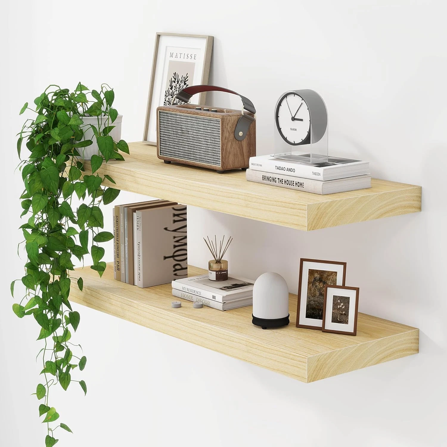 Rustic 36" Deep Floating Shelves - Set of 2 Solid Wood Wall Shelves