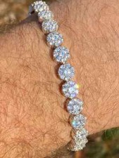 Real Solid 925 Sterling Silver Mens Iced Flooded Out Cluster Tennis Bracelet 7"
