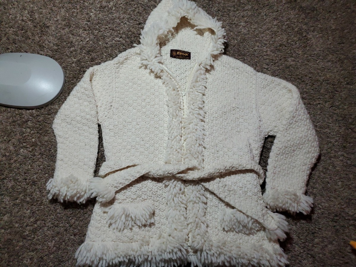 Artesanias ISHKA Ecuador Vtg Sweater Cardigan Wool Hand Knit Ivory 