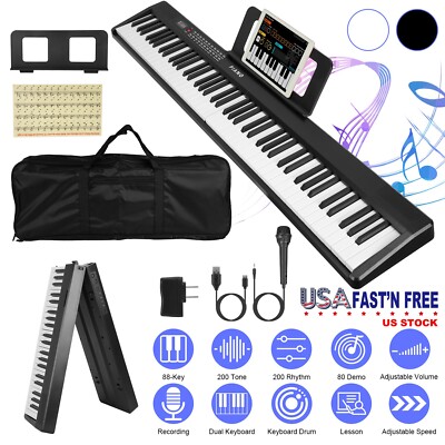 Fold 88 Key Digital Piano Full Size Semi-Weighted Electronic Keyboard Microphone