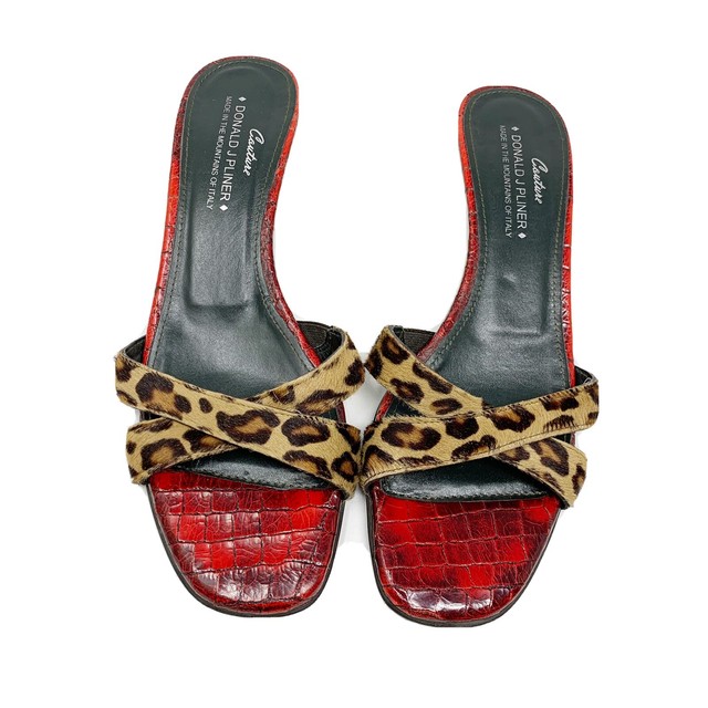 DONALD J. PLINER Size 7.5 calf hair leopard print slide sandals made in Italy | eBay