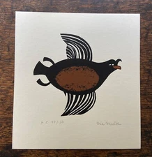 RIE MUNOZ CRESTED AUKLET original signed  print ALASKA INUIT ARTWORK