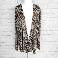 Chico's Easywear Sz 3 Brown Gray Shimmery Animal Print Jacket Chicos XL 16
