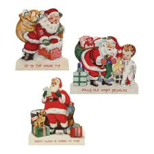Bethany Lowe Retro Vintage Style Christmas Santa Dummy Board Stand-Ups Set of 3