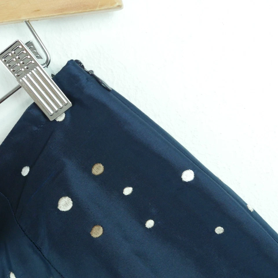 Calça cropped vintage 6 P 100% seda azul marinho bolinhas country club elegante Capri - Imagem 4 de 4