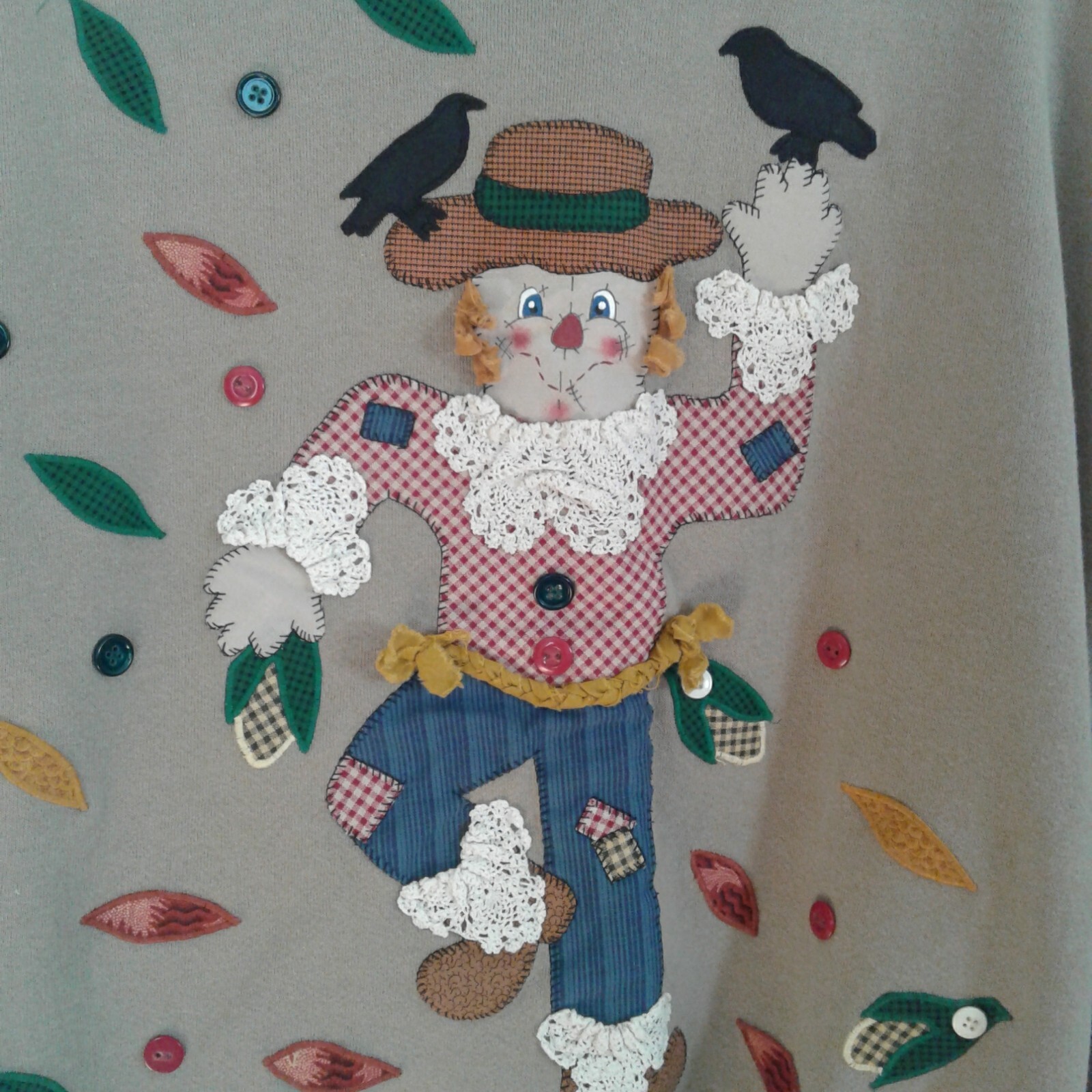 Vtg 3d Scarecrow Patchwork  sweatshirt  halloween… - image 4