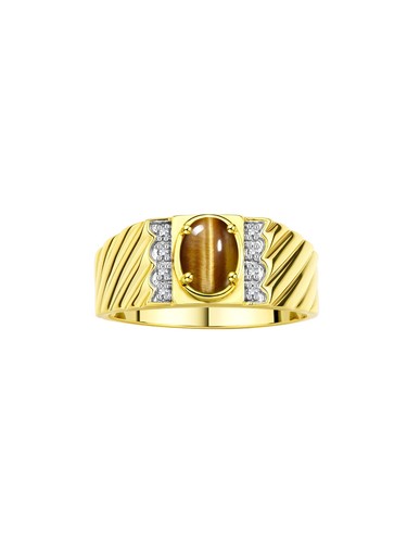 Anillo de diamantes y piedras preciosas de 8X6 mm RYLOS para hombre en plata chapada en oro amarillo, tallas 8- - Imagen 30 de 33