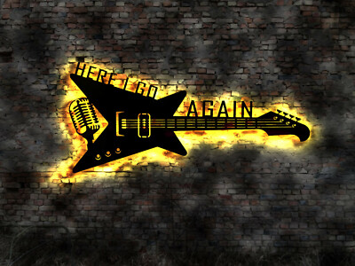 LED Leuchtschild Here I go Again Musik Guitar Leuchtreklame Schild Neonreklame