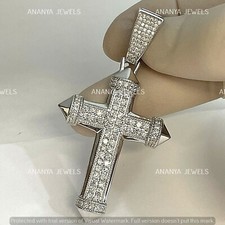 Real 925 Sterling Silver 2 Ct Round Cut Moissanite Religious Cross Men's Pendant