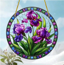 Lovely Purple Iris Sun Catcher -8" Acrylic Stained Glass Look, Great Gift,