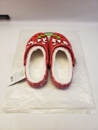 Crocs Unisex-Adult Classic Lined Holiday Charm Clogs M7/W9 Red/White New - Picture 3 of 6