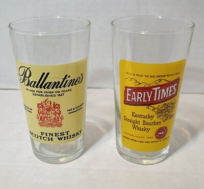 (2)Whiskey Advertisement Glasses-Ballantine s/Early Times  5.25 