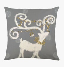 Gray  Gold REINDEER Christmas Throw Pillow Cover 18x18 Winter Holiday Decor