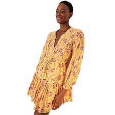 FARM RIO Women’s Long Sleeve Banana Sunshine Floral Mini Dress Yellow Small