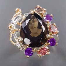 Natural  Not Enhanced Smoky Quartz Ring 925 Sterling Silver Size 9 /B-R1469