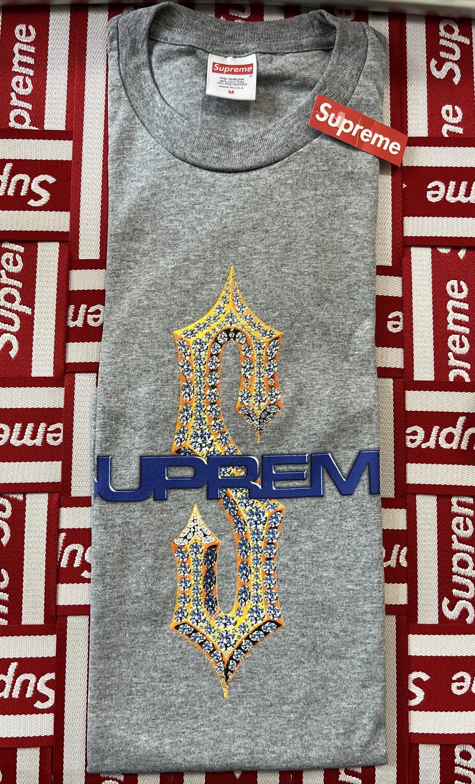Supreme !!! SS18 !! T shirt diamant gris bruyère moyen !!! NEUF AVEC ÉTIQUETTES !!! 100 % authentique !!