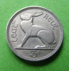 1966 Irish Three Pence Coin Ireland 3d Celtic Harp Rabbit Old Authentic Vintage