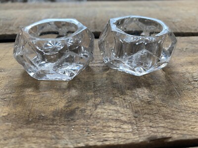 Pair Of Open Salt Flat Top Honeycomb Face Clear Glass 1900-1920