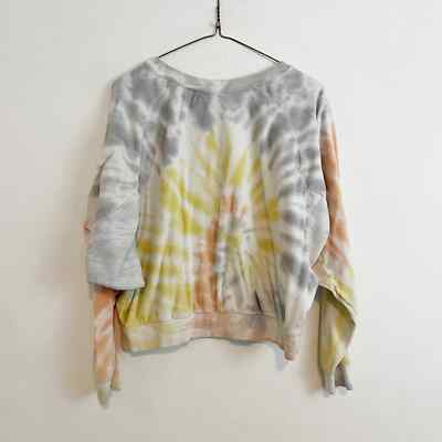 Young Fabulous & Broke Sweatshirt Womens Size Medium Yellow Gray Tie Dye Cropped