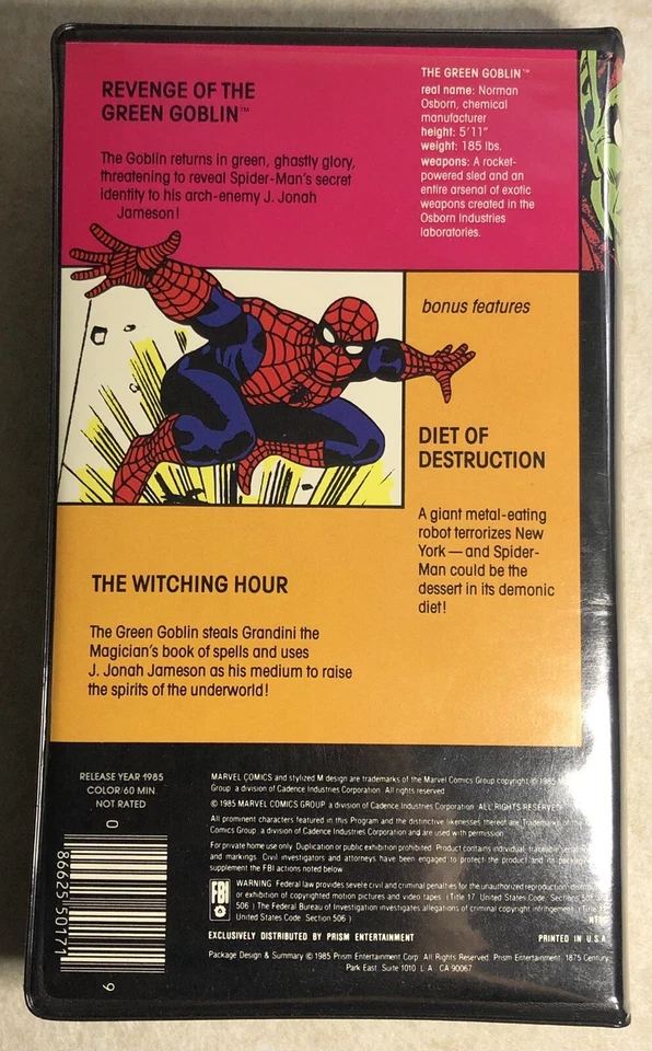 RARE SPIDER-MAN VS THE GREEN GOBLIN 16 VHS MARVEL COMICS VIDEO LIBRARY - Image 2 of 4