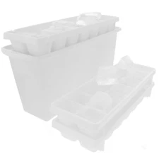 Arrow Home Products Plastic Ice Cube Trays for Freezer, 3 Pack & Ice Bin, White