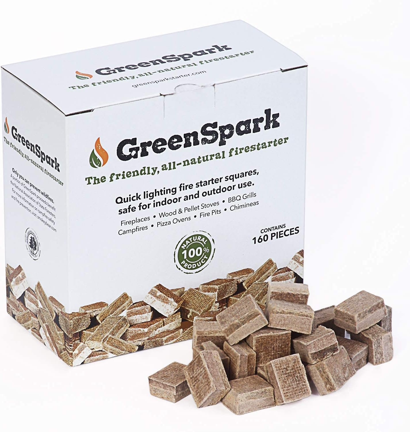Natural Firestarters Square 160 Pcs for Grills Smokers Pizza Ovens