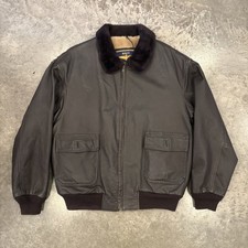 Vintage 80s USN US Navy Flight Brown Leather Bomber Jacket G-1 Medium High Pile