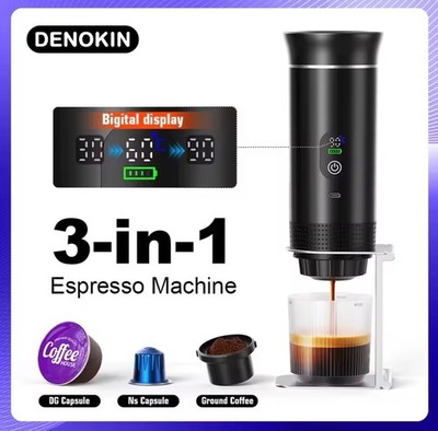 DENOKIN Portable Espresso Coffee Machine With Digital Display 3-in-1 Capsule Cof