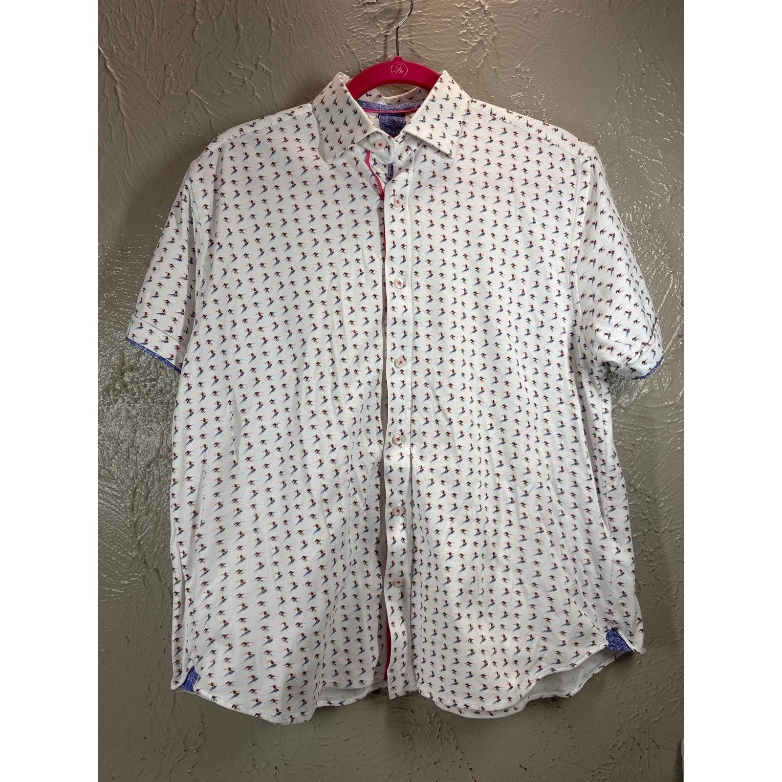 Patrick James Surf Print Button Down Short Sleeve Shirt Mens Size Medium
