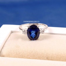 Blue Sapphire Ring, Cluster Ring, Stunning Ring, Zircon Ring,Lab Create Sapphire