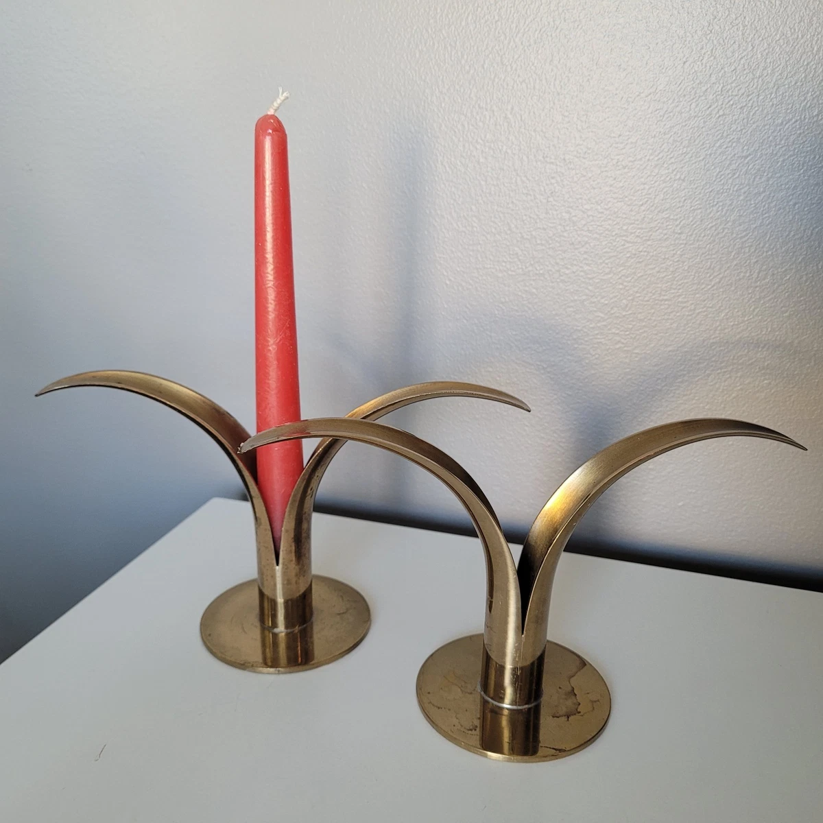 Ystad ll＊Candle stand＊・* 2 Brass Lily Candle Holder Sweden Ystad Metall Modernist Mid