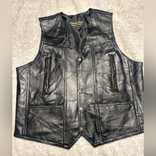 Roberto Amee Leather Vest Mens Large Black Patchwork Pigskin Biker Western L