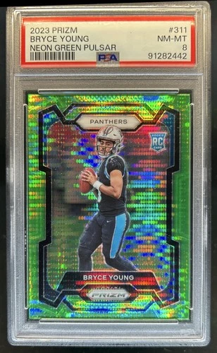 2023 Panini Prizm Bryce Young RC Neon Green Pulsar Rookie #311 Panthers PSA 8