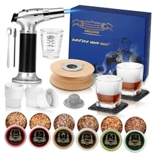  Cocktail Smoker Kit with Torch, 6 Flavors Wood Chips, 2 Glasses, Bourbon 