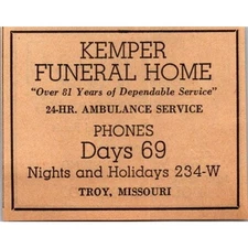 Kemper Funeral Home 24-Hr Ambulance Service Troy MO 1948 MO Ad SAI5-S20