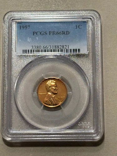 1957 PROOF Lincoln WHEAT Cent Penny 1c PCGS MS66RD **RED** Gem