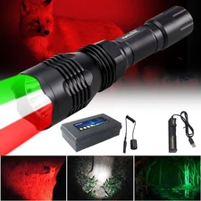 3 in 1 LED Flashlight Red Green White Light Zoomable Hunting Torch with Mount