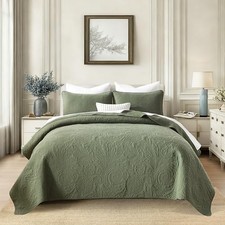 Cotton Queen Size Comforter Set  Solid Quilt Queen 90"x98" 02-2 Olive Green