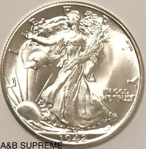 1942 D WALKING LIBERTY HALF DOLLAR FROM OBW ROLL CHOICE-GEM BU UNC. 90% SILVER