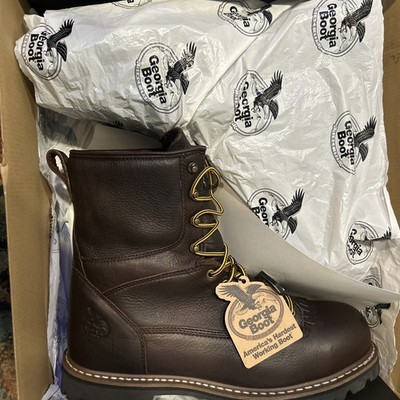 GEORGIA BOOT Men's 8'' Lace-to-Toe Steel Toe Waterproof Work Boot Brown Size 13