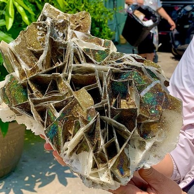 8.8LB Natural Colorful pyrite ore Symbiotic with rose calcite mineral crystal
