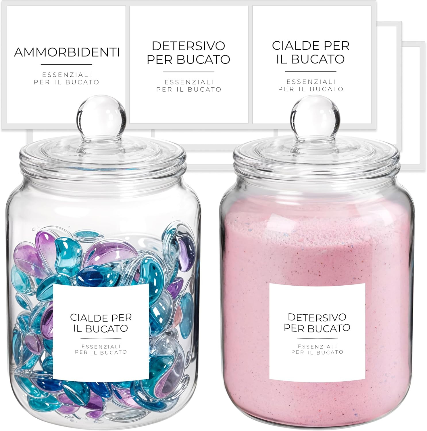 Set 2 Barattoli Vetro 2L con Coperchio Ermetico ed Etichette Cucina