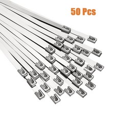 50Pcs Zip Ties 150mm*4.6mm Stainless Steel Metal Exhaust Wrap Locking Cable Tool