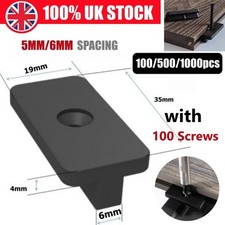 100x Composite Decking Clips T-Clips Hidden Fixings with 100 Screws 5/6mm