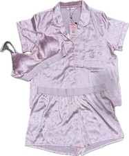 Juicy Couture 3 Piece Satan Pajama Set Rhinestone Pink Sleepwear XL NWT