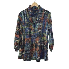 Ali Miles Brushed Knit Top Shirt Womens Large 3/4 Sleeve Cowl Neck Artsy Boho