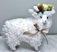 White Sheep Figurine Floral Crown Bow Critters Farm Animal Home Decor Easter