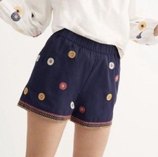 Madewell Navy Blue Embroidered Shorts XS Cotton Modal Pull-On Boho