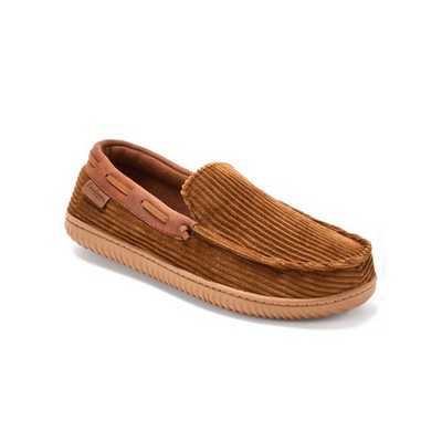 Dearfoams Men's Brown Gel Infused Memory Foam Cord Moc Slip-on Slippers: 9-10